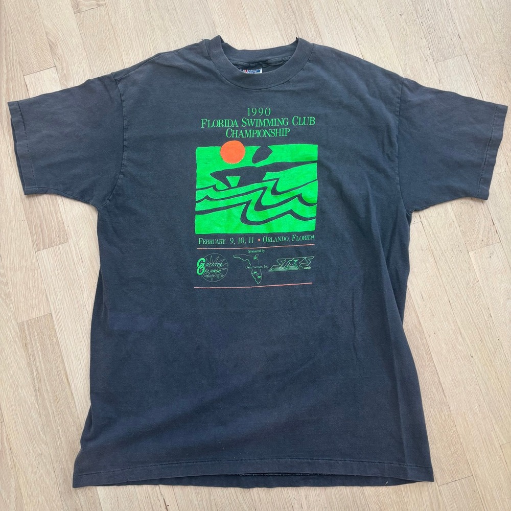 Hanes T-Shirt Mens XL Black 1990 Florida Swimming Club Vintage Single Stitch
